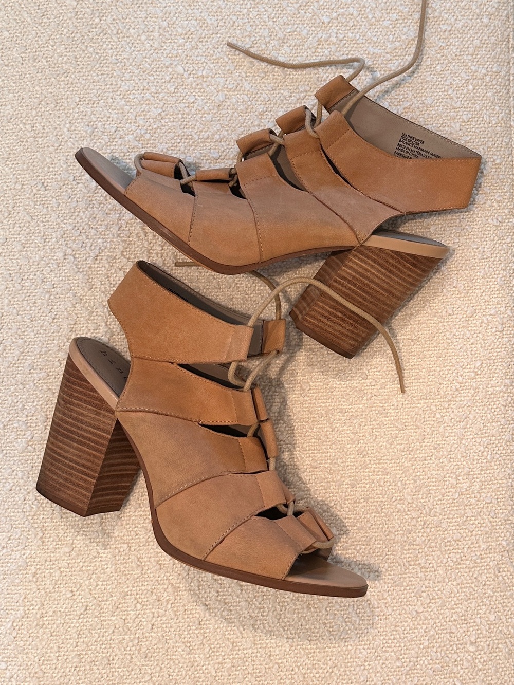 Hinge Leather Lace-Up Block Heel Sandals Tan Size 11 Nordstrom